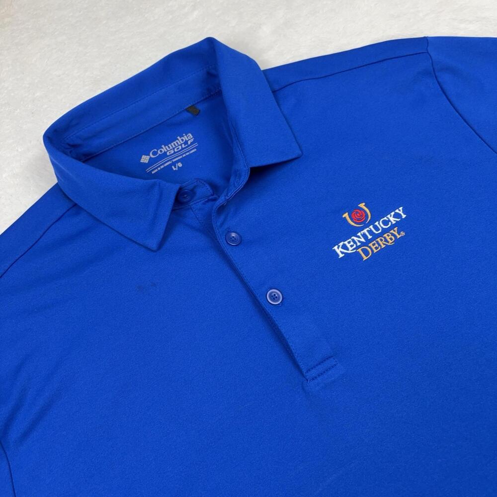 Columbia Golf Short Sleeve Polo Shirt Mens L Blue Kentucky Derby Embroidered